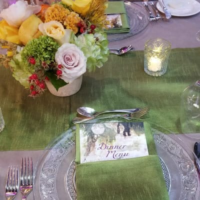 Dinner menu and elegant table preparations